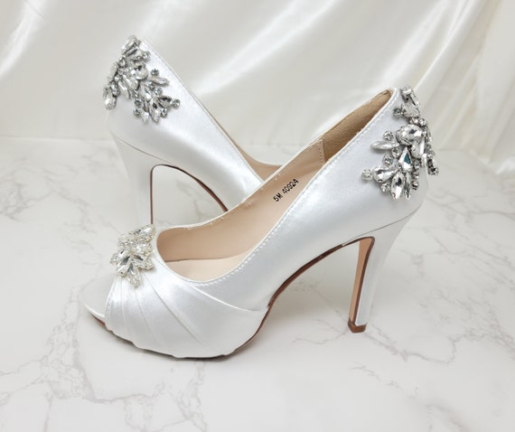 White Bridal Shoes With Crystals Front and Back White Platform