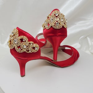 red satin wedding shoes