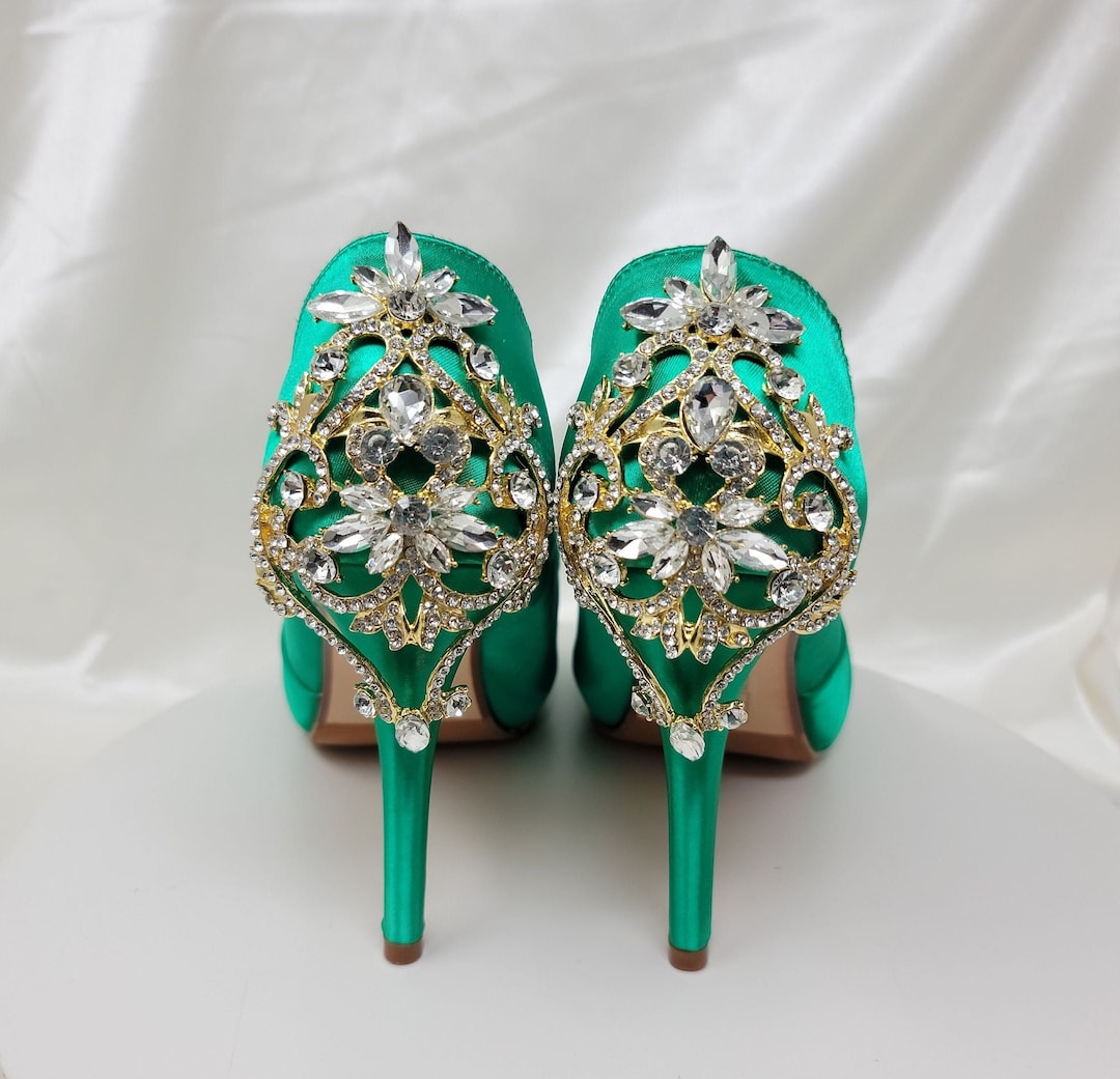 emerald green and gold shoes