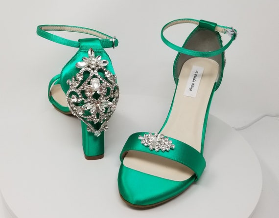 Permanentemente Aspirar legumbres Zapatos de novia verde esmeralda Tacones gruesos Zapatos de - Etsy México