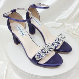 Purple Block Heel Wedding Shoes Crystal Design Purple Chunky Heels Purple Bridal Shoes or 100 COLORS Grape Purple Bridal Heels for Bride