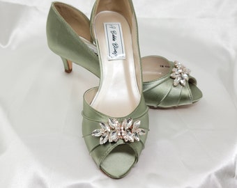 Sage Green Bridal Shoes with Rose Gold Design Sage Green Wedding Shoes 100 COLORS Sage Green Kitten Heels Sage Green Bridal Heel Sage Shoes