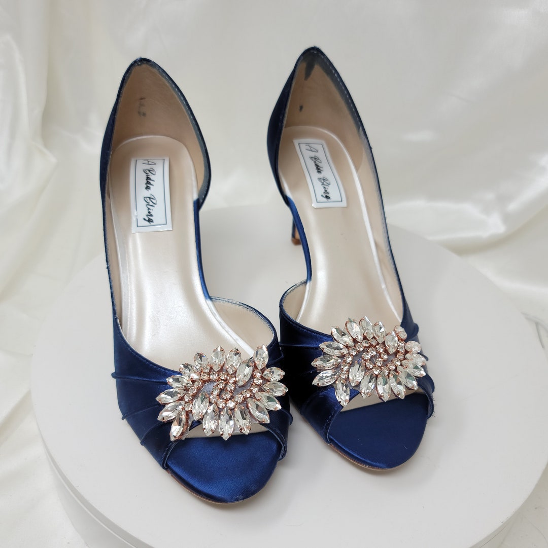 navy blue and gold shoes