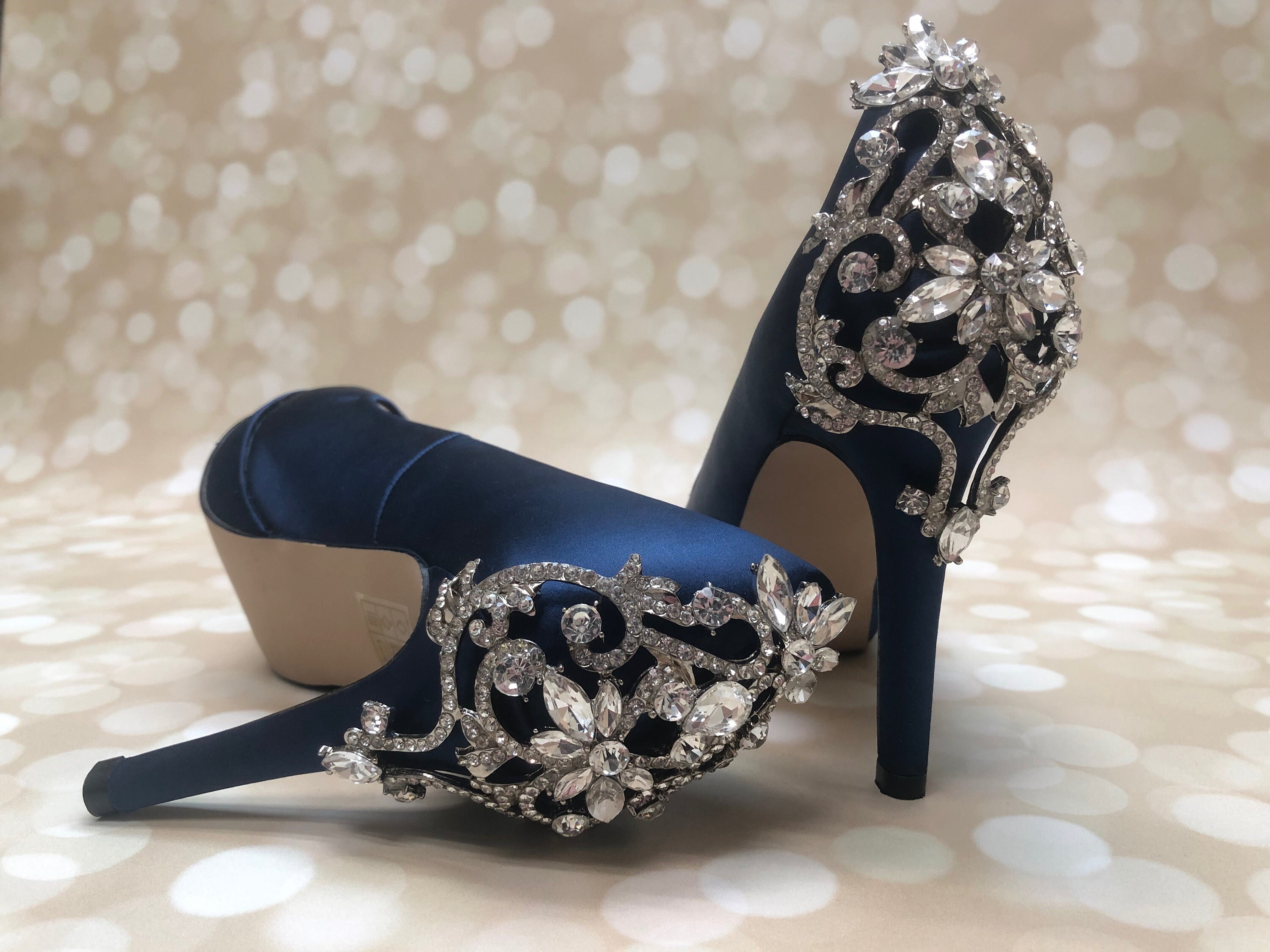 Blue Wedding Shoes With Sparkling Crystal Back Design Blue Etsy