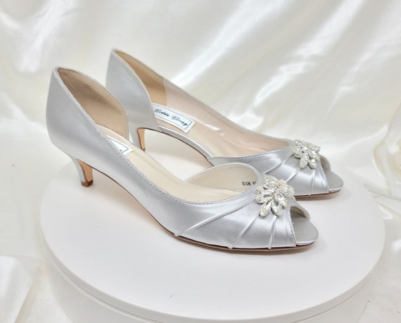 Crystal Strap Mule Shoes Satin Bridal Dress Pumps Low Heels | Up2Step