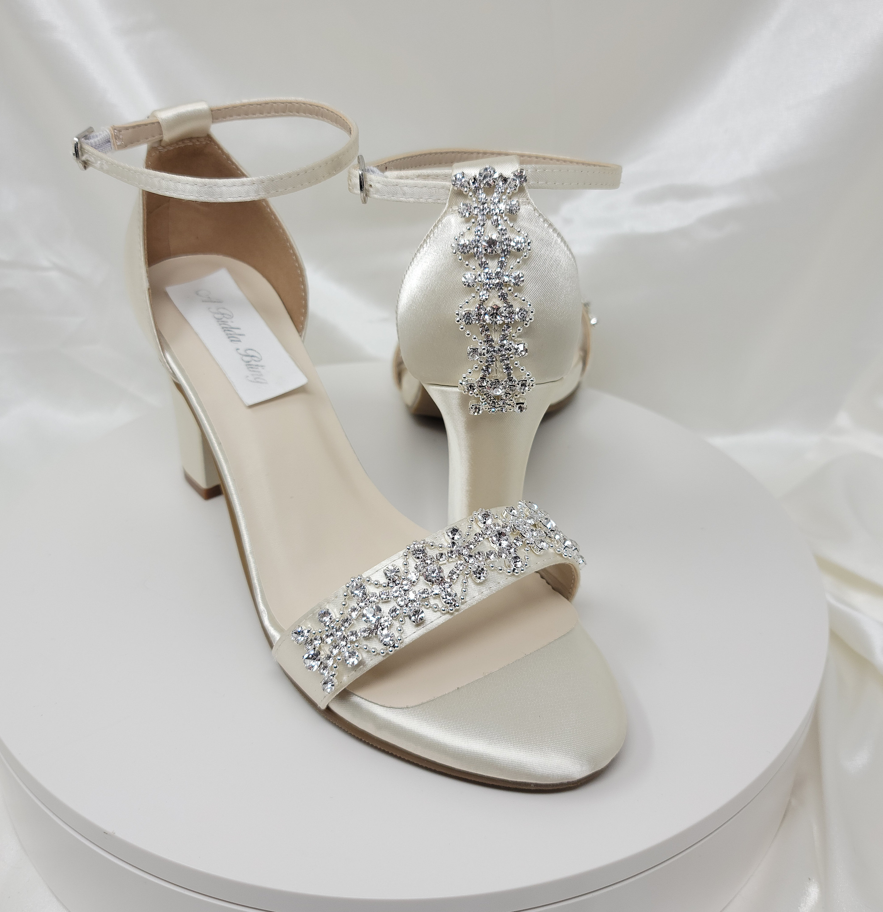 Chunky Heels Ivory Bridal Sandals Rhinestone Designs Ivory | Etsy