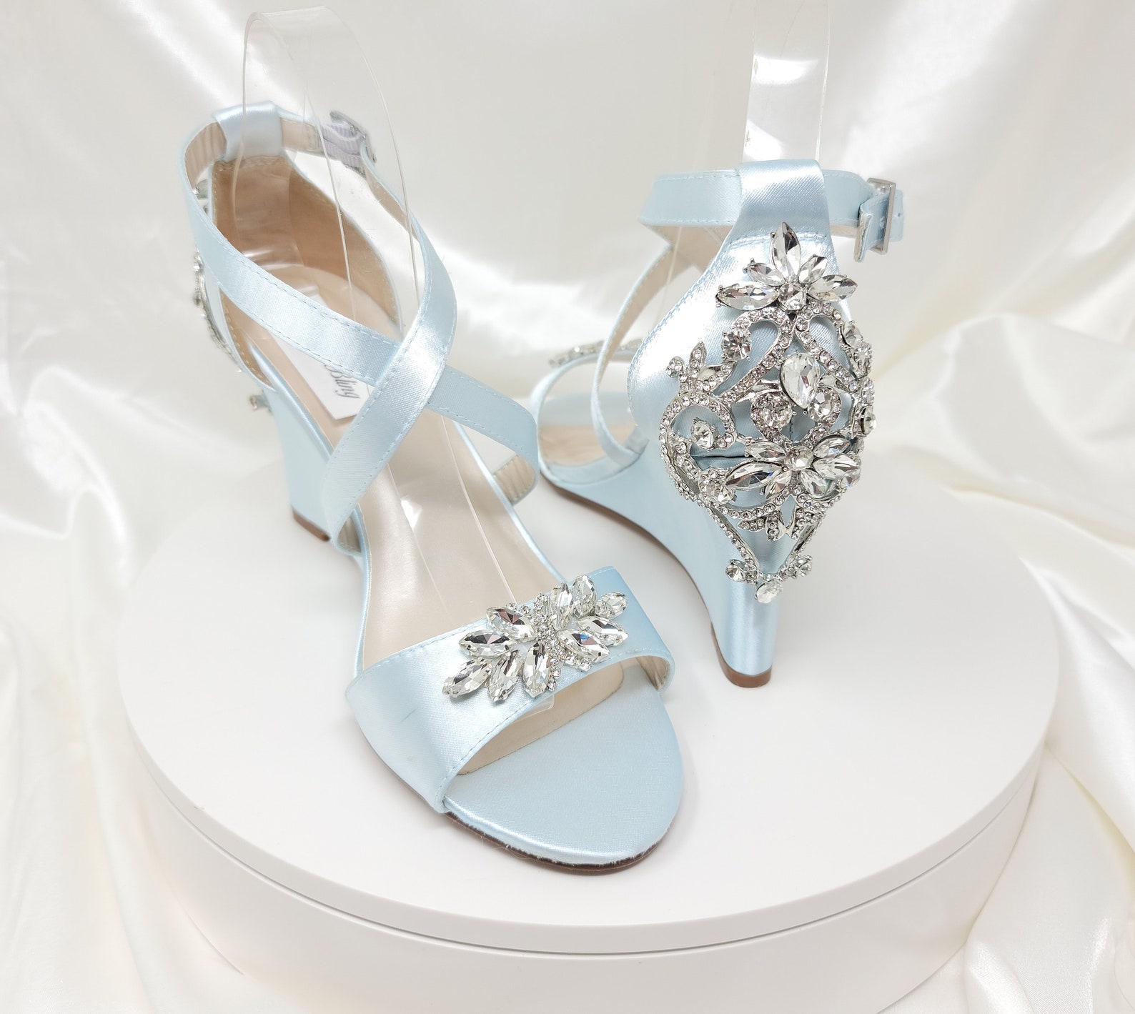 Baby Blue Bridal Sandals Blue Bridal Wedge Sparkling Crystal Etsy