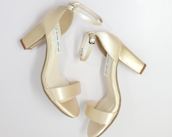 Champagne Chunky Heels Champagne Wedding Shoes Champagne Bridal Shoes Ivory Bridal Sandals Block Heel Bridal Shoe 100 COLOR Bridesmaid Shoes