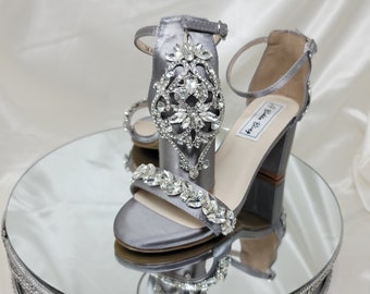 Silver Bridal Shoes Chunky Heels Platinum Wedding Shoes OVER 100 COLORS Silver Bridal Heels Platinum Bridal Sandals Silver Block Heels