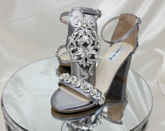 Silver Bridal Shoes Chunky Heels Platinum Wedding Shoes OVER 100 COLORS Silver Bridal Heels Platinum Bridal Sandals Silver Block Heels