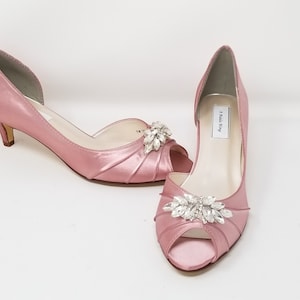 Rose Wedding Shoes Rose Bridal Shoes Rose Bridesmaid Shoes Crystal Applique Design OVER 100 COLORS Rose Bridesmaid Shoes Rose Kitten Heels