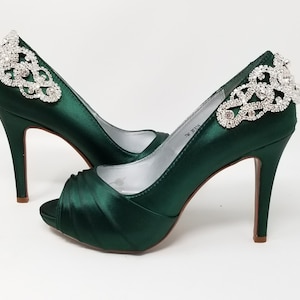 Green Wedding Shoes with Crystal Back Design Hunter Green Bridal Shoes - Over 100 Color Choices Dyeable Shoes