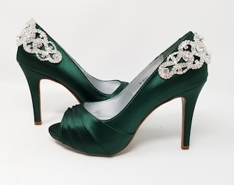 Green Wedding Shoes with Crystal Back Design Hunter Green Bridal Shoes - Over 100 Color Choices Dyeable Shoes