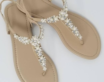 Ivory Wedding Sandals with Pearls and Crystals Ivory Bridal Sandals  Destination Wedding Sandals Beach Wedding Sandals Beach Wedding Shoes