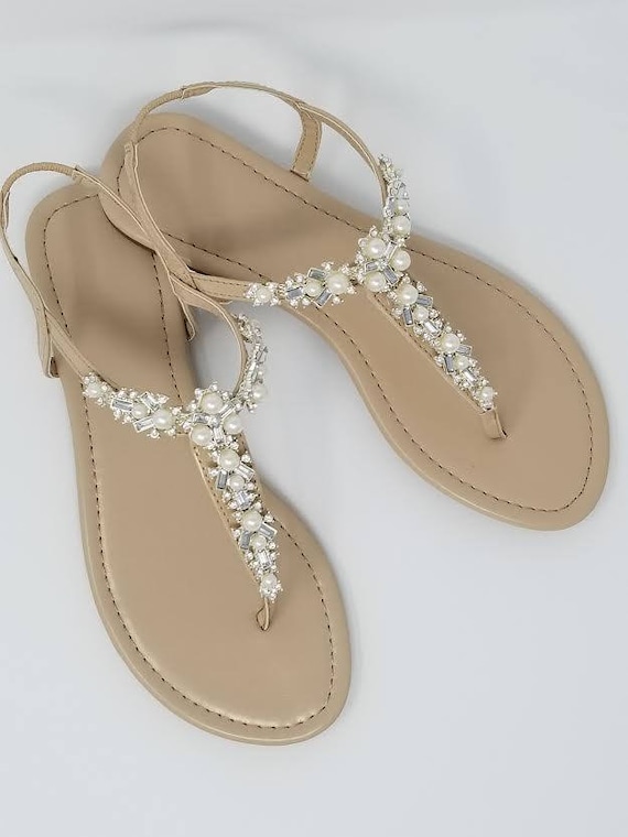 Ivory Wedding Sandals with Pearls and 