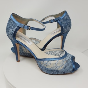 Steel Blue Lace Bridal Shoes Steele Blue Lace Wedding Shoes Lace Bridal Shoes Lace Wedding Shoes - Over 100 Color Choices Steel Blue Shoes