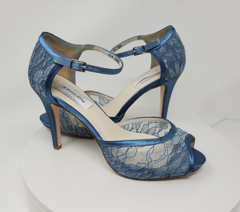 Steele Blue Lace Bridal Shoes Steele Blue Lace Wedding Shoes Etsy