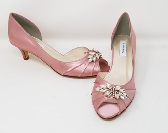 Dusty Rose Wedding Shoes with Rose Gold Design Rose Bridal Shoes Rose Bridal Heels Crystal Back Design 100 COLORS Rose Kitten Heels