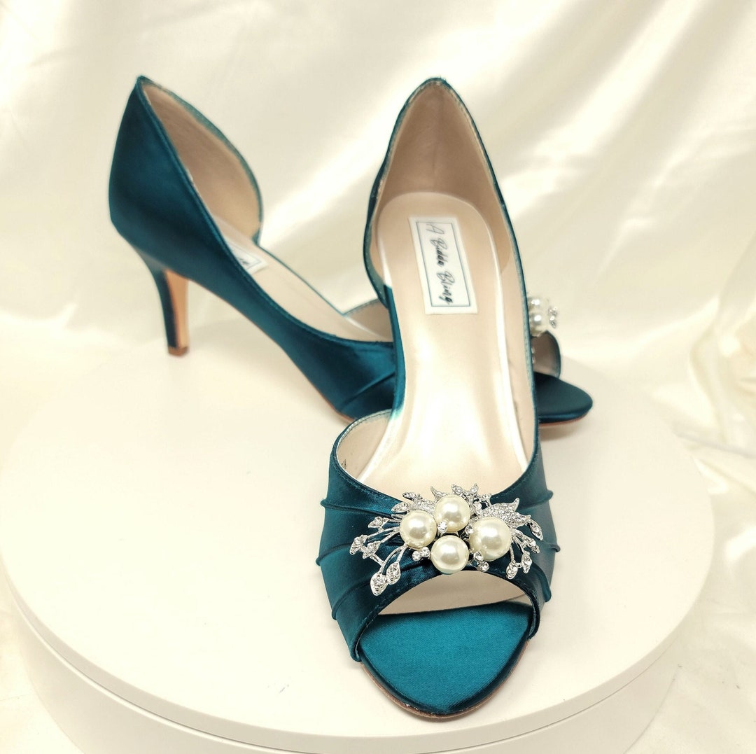 Teal Wedding Shoes Teal Bridal Shoes With Pearl and Crystal Cascading ...