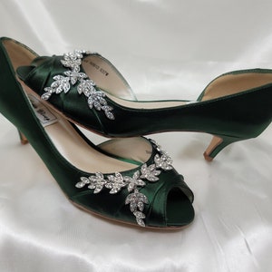 Green Wedding Shoes with Crystal Vine Design Green Bridal Shoes or PICK FROM 100 COLORS Hunter Green Wedding Shoes Hunter Green Bridal Shoes