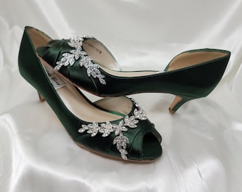 Green Wedding Shoes with Crystal Vine Design Green Bridal Shoes or PICK FROM 100 COLORS Hunter Green Wedding Shoes Hunter Green Bridal Shoes