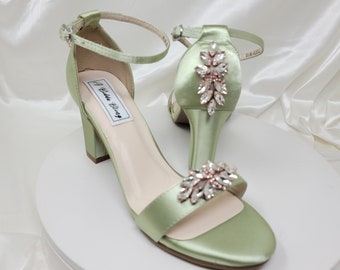 Sage Green Wedding Shoes with Rose Gold Design Sage Green Chunky Heels Green Bridal Shoes or 100 COLORS Sage Green Block Heels Green Shoes