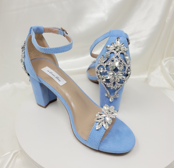Light Blue Wedding Heels With Ankle Ribbon, Bridal Heel,Something Blue