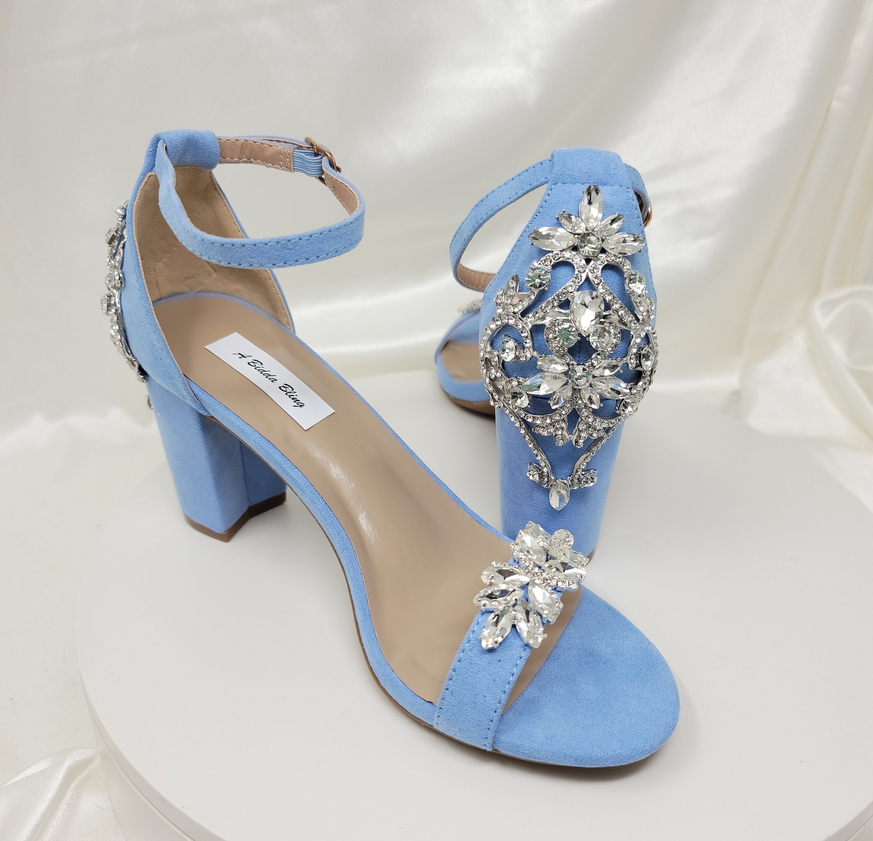 Baby Blue Bridal Shoes Block Heel Sparkling Crystal Applique Wedding Chunky  Navy Heels - 100 Colors - Yahoo Shopping