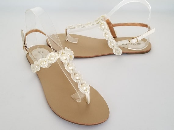 Ivory Wedding Sandals Ivory Bridal Sandals With Pearls Etsy