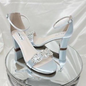 Baby Blue Wedding Shoes Crystal Design Baby Blue Chunky Heel Bridal Shoes 100 COLORS Blue Block Heel Bridal Heels Blue Bridal Sandals