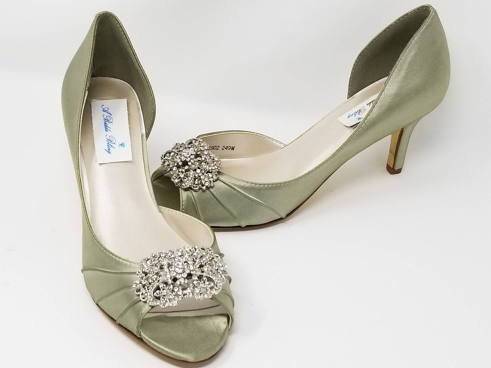 sage green satin shoes