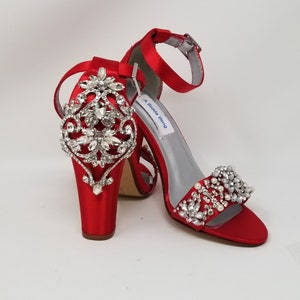 Wedding Pumps Rhinestone Shoes for Women 2023 Bride Stiletto Red