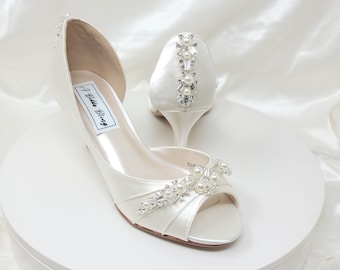 Ivory Wedding Shoes with Pearl and Crystal Design Ivory Bridal Shoes White Bridal Shoes - 100 Color Choices Ivory Bridal Heels Dyeable Shoes