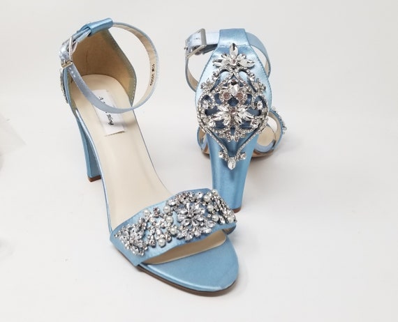 Buy Blue Embellished Pearl Work Block Heels by Foot Fuel Online at Aza  Fashions.