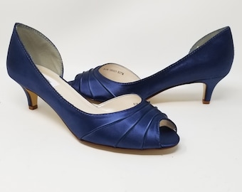 Navy Blue Bridal Shoes Navy Blue Wedding OVER 100 COLORS Navy Bridesmaid Shoes Navy Blue Kitten Heels