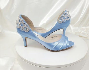Blue Wedding Shoes Blue Bridal Shoes with Crystal Design Blue Wedding Heels Blue Bridal Heels 100 COLORS Blue Peep Toe Shoes for Bride