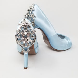 Blue Bridal Shoes with Crystal Heel Blue Wedding Shoes Blue Bridesmaid Shoes - Over 100 Color Choices