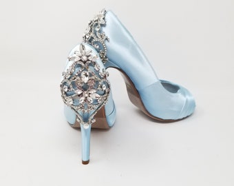 Blue Bridal Shoes with Crystal Heel Blue Wedding Shoes Blue Bridesmaid Shoes - Over 100 Color Choices