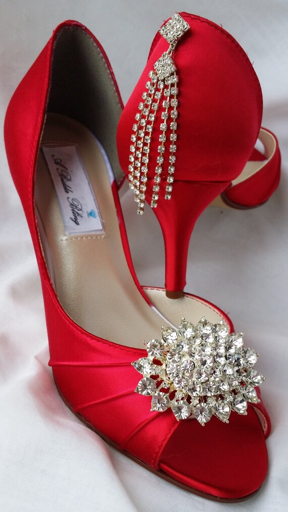 Red Bridal Shoes Sparkling Crystal Oval 