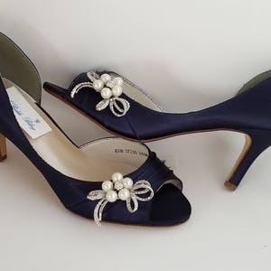 Zapatos de novia azul marino con diseño de cristal de diseño | Etsy México