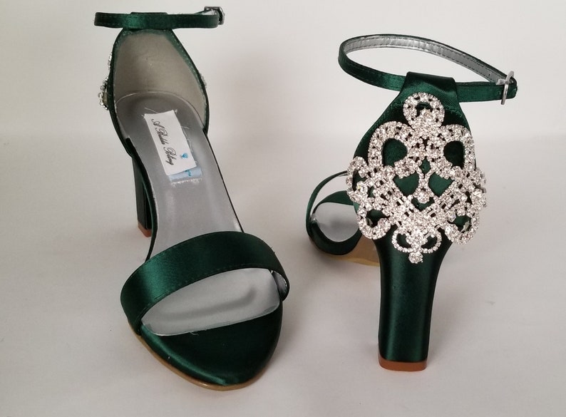 Hunter Green Bridal Shoes Chunky Heels Hunter Green