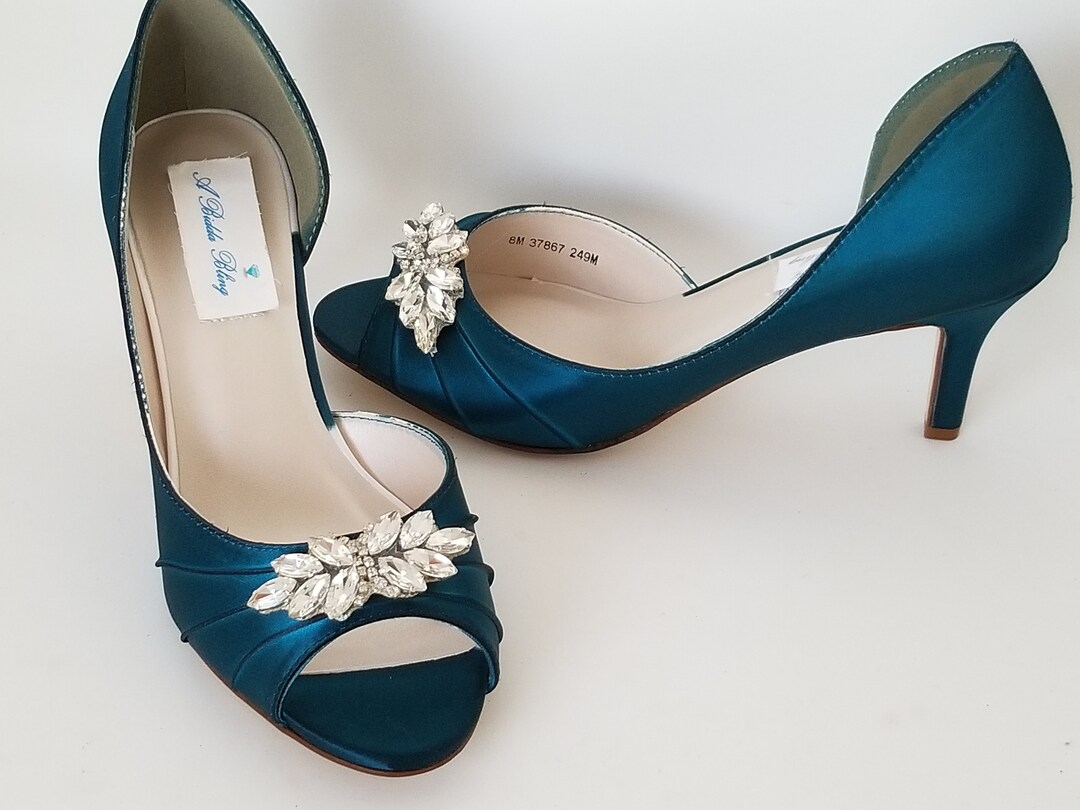Teal Bridal Shoes Teal Wedding Shoes With Crystal Applique -100
