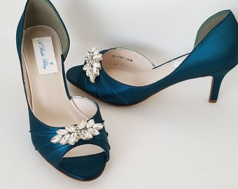 Teal Bridal Shoes Teal Wedding Shoes with Crystal Applique -100 Additional Colors To Pick From