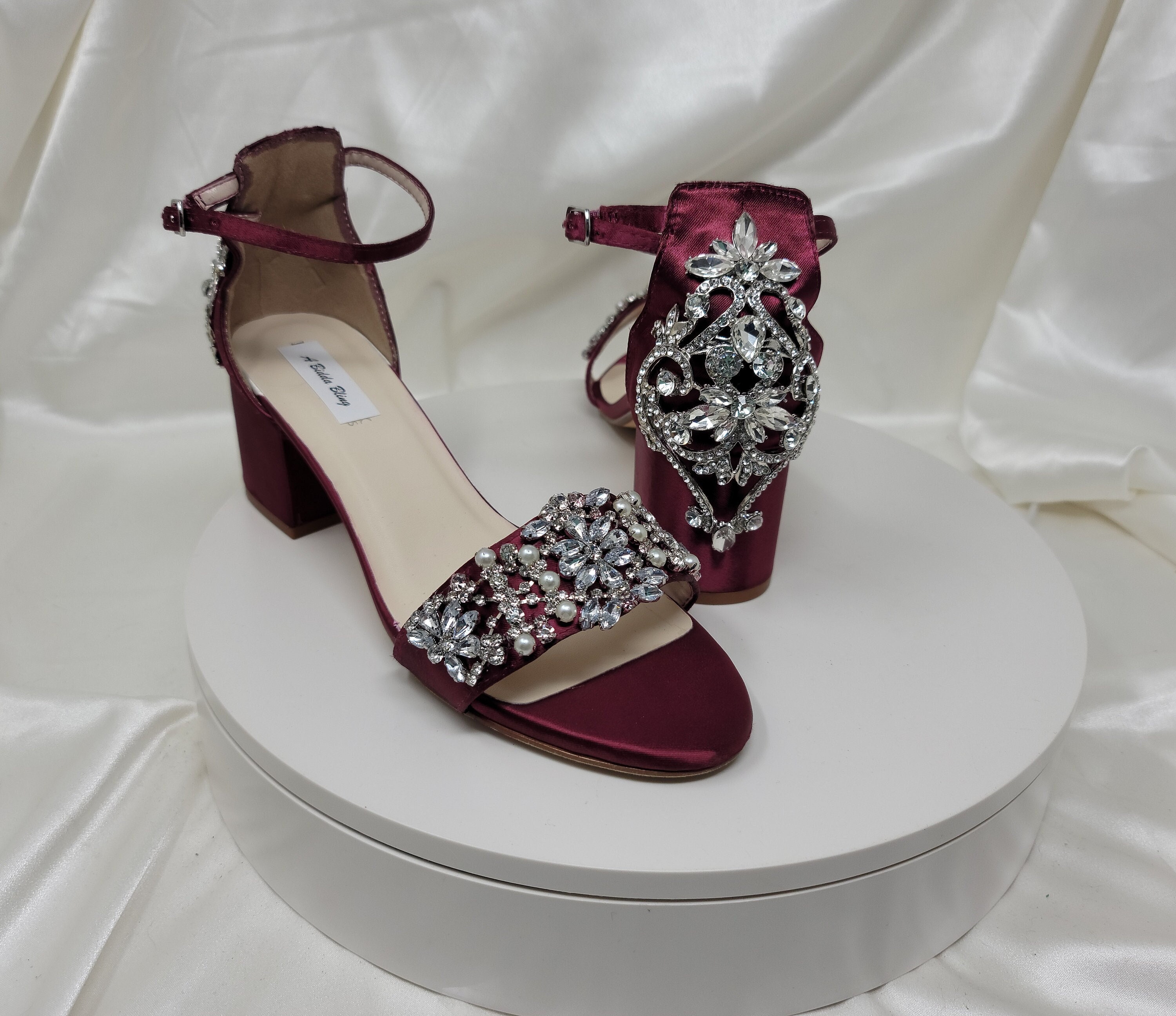 Buy BURGUNDY VELVET SHOES, Low Block Heels, Dark Red Bridal Heels, Burgundy  Ankle Strap, Bride Shoes, Casual Shoes, Almond Toe Rhinestone Heels Online  in India - Etsy