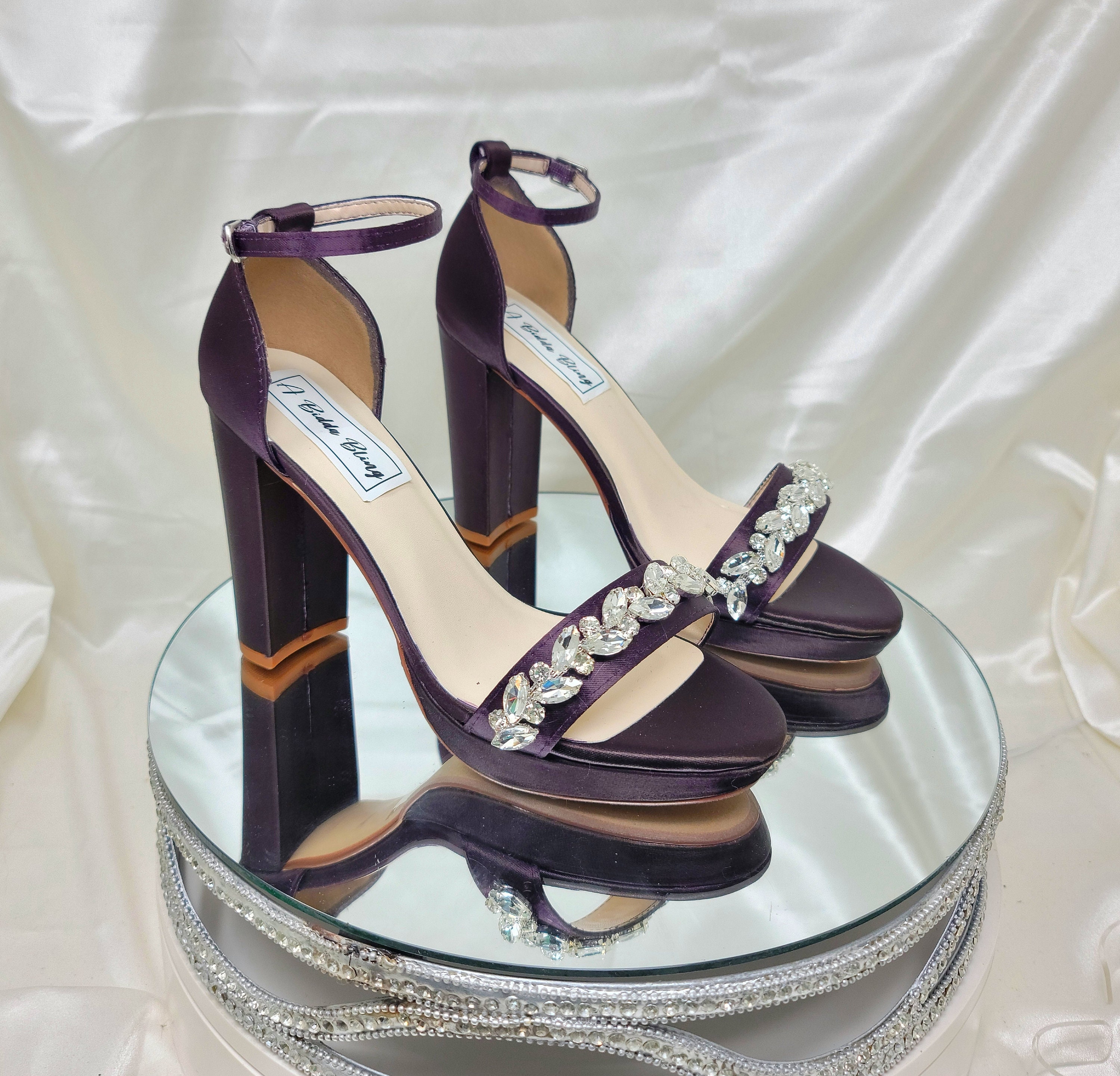 Purple Bridal Shoes With Crystal Trim Design Purple Platform