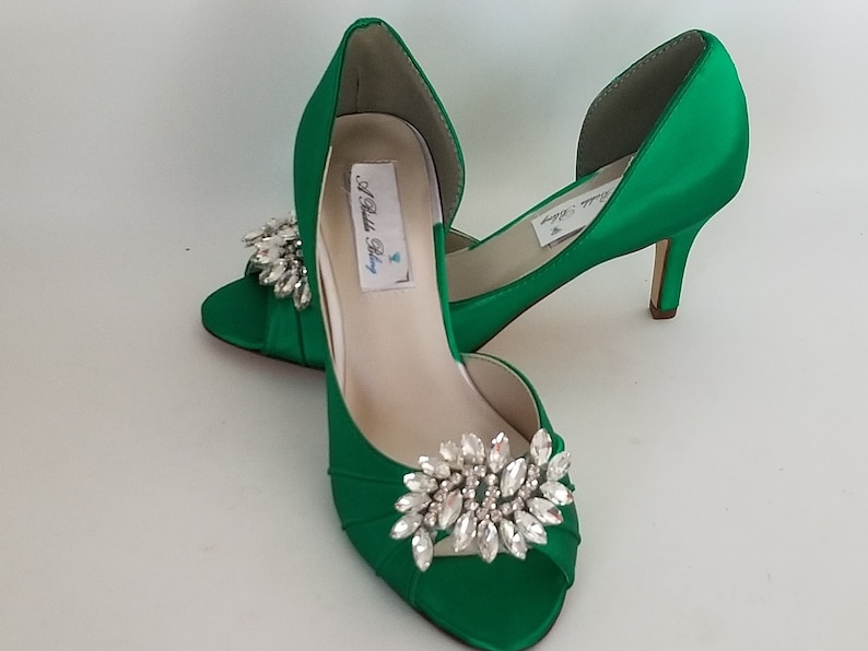 Emerald Green Bridal Shoes Crystal Applique Design Emerald