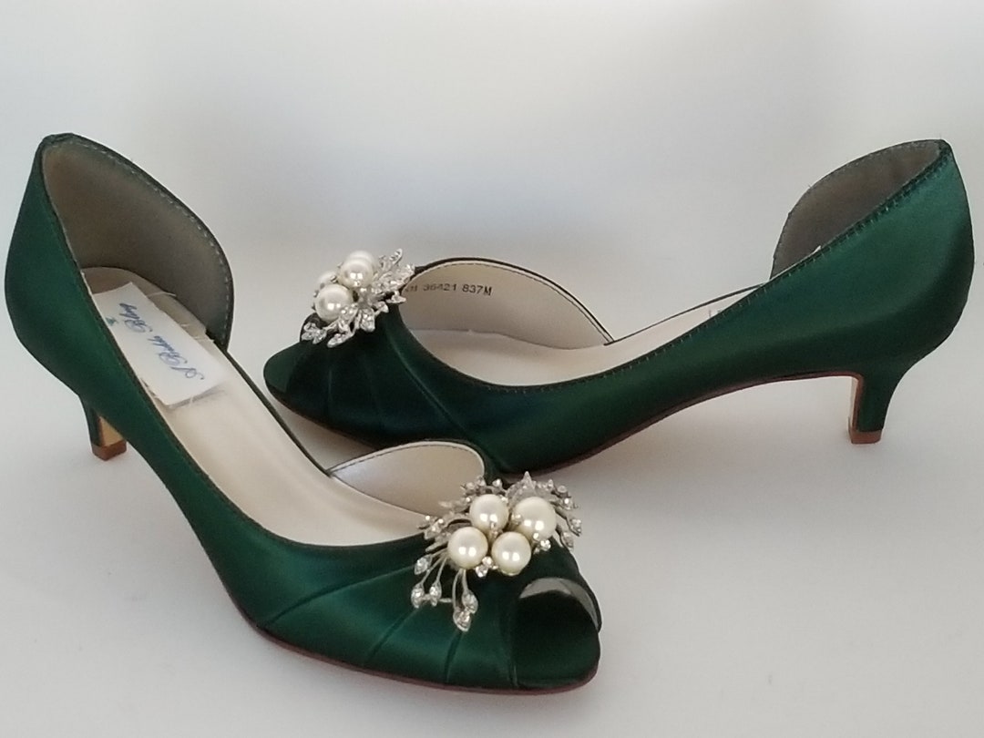 Green Wedding Shoes With Crystal and Pearl Cascade Design - Etsy
