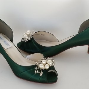 Green Wedding Shoes with Crystal and Pearl Cascade Design Green Bridal Shoes or PICK FROM 100 COLORS Green Bridesmaid Shoes
