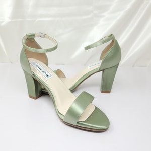 sage green block heel wedding shoes with ankle strap