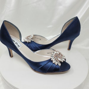 Navy Blue Wedding Shoes Crystal Rose Gold Applique Navy Blue Bridal ...